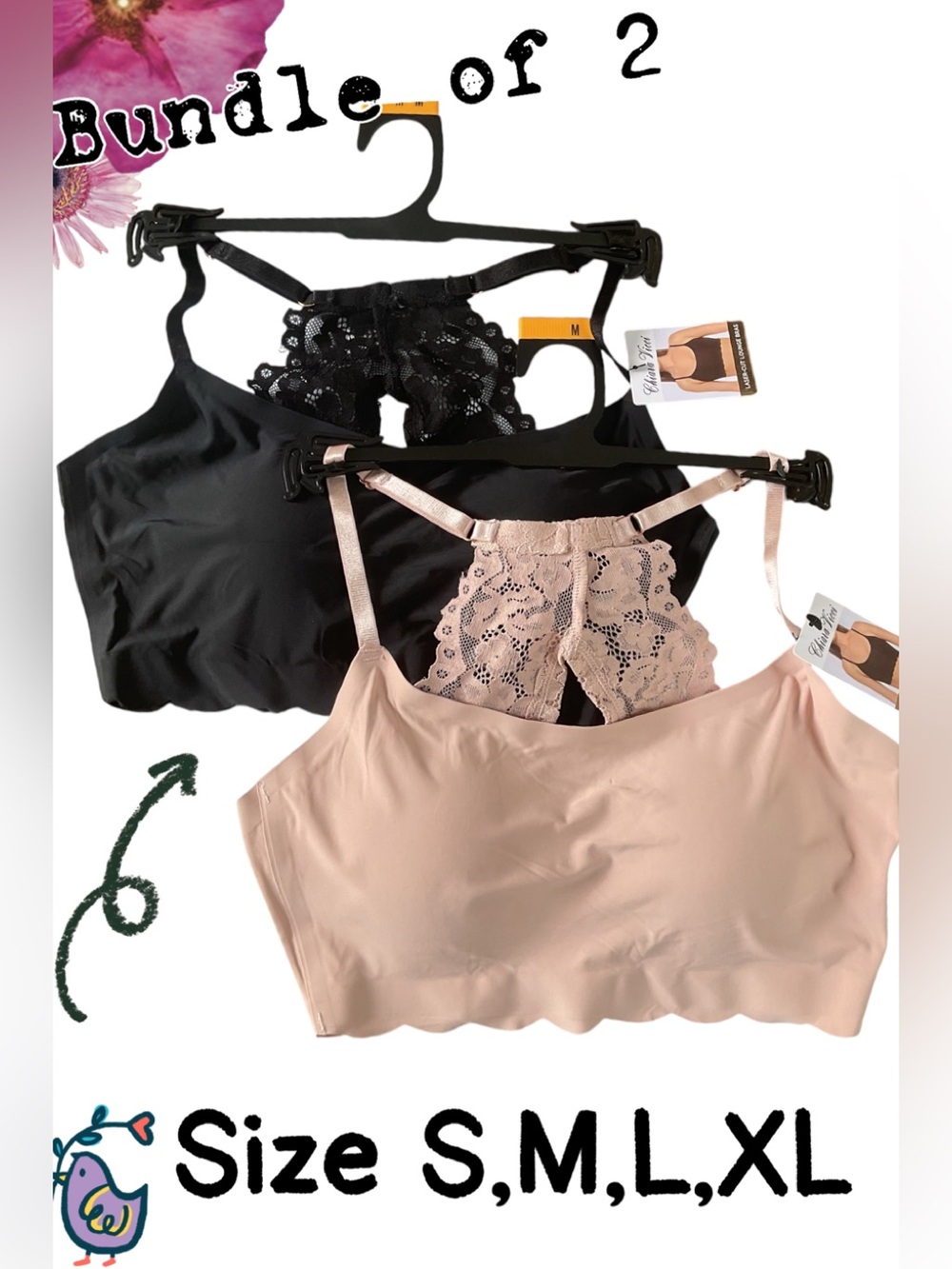 Back in stock! 🌸 2 PACK LOUNGE BRAS Laser Cut Lace